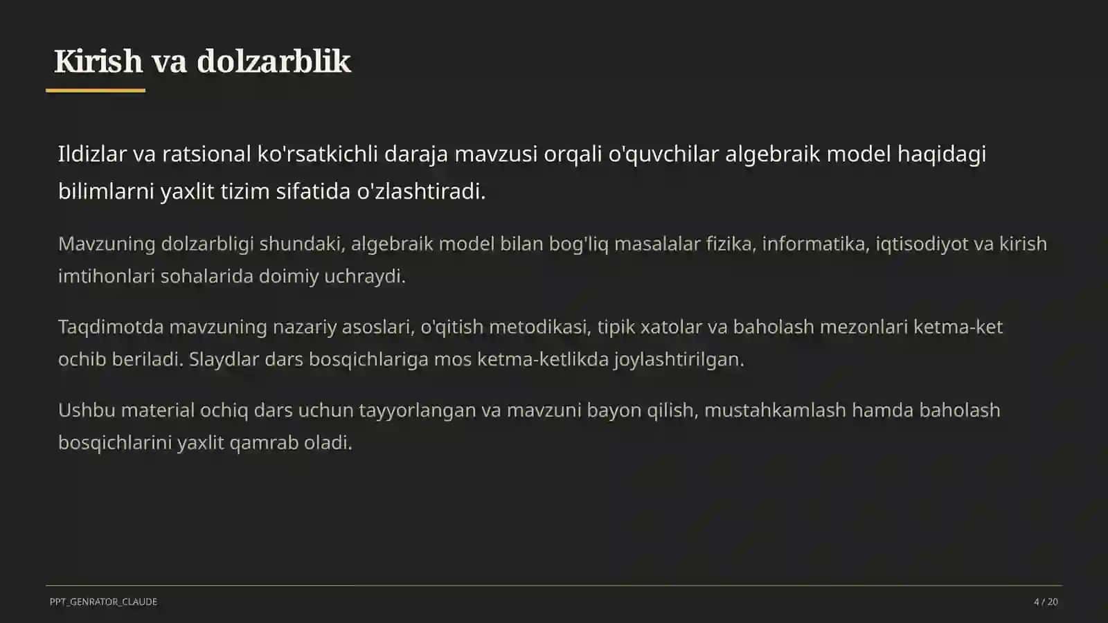 Ildizlar va ratsional ko'rsatkichli daraja (10-sinf) 4