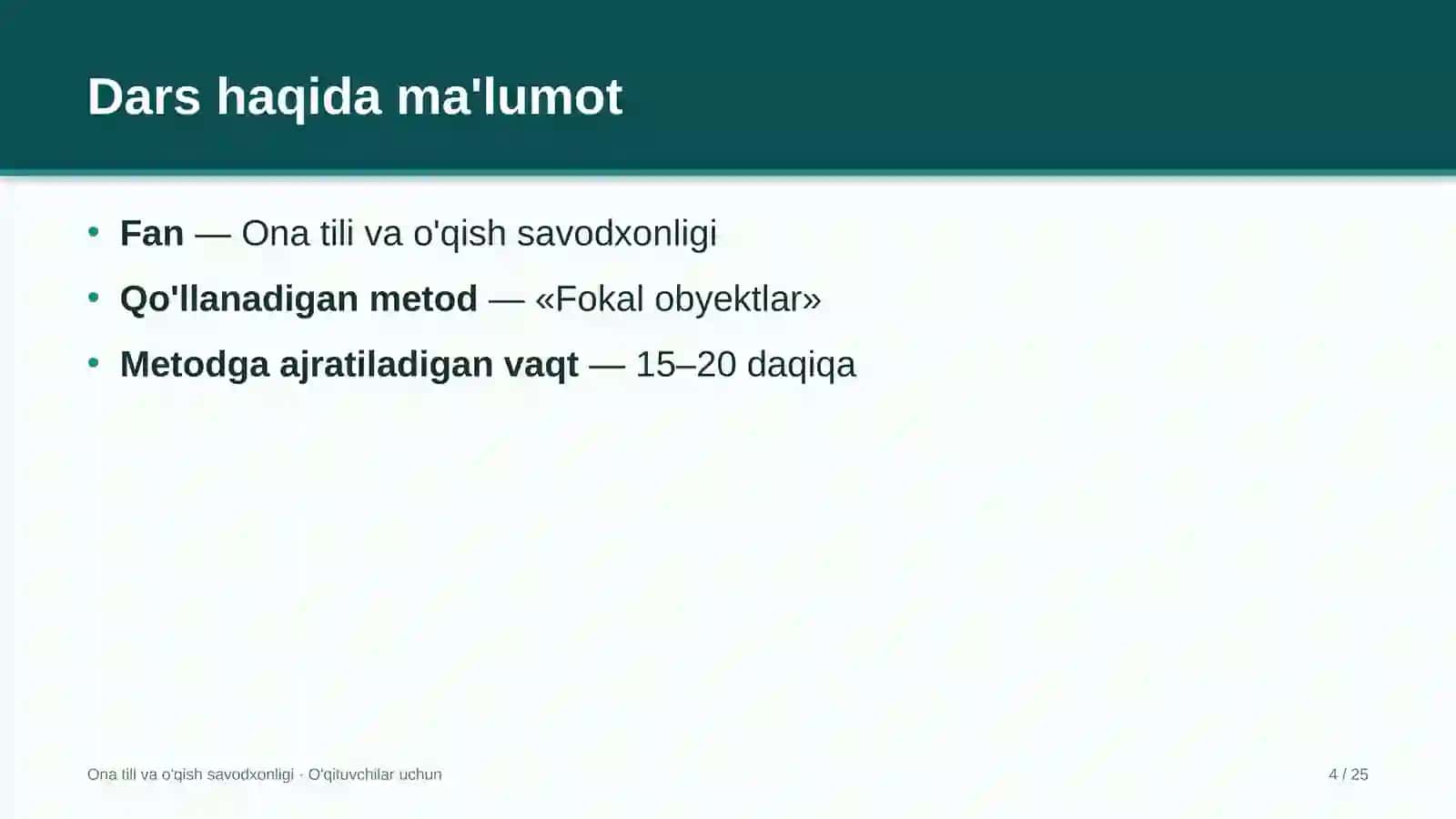 ona tili va o'qish savodxonligi darslarida fokal obyektlar metodidan foydalanish 3815 4