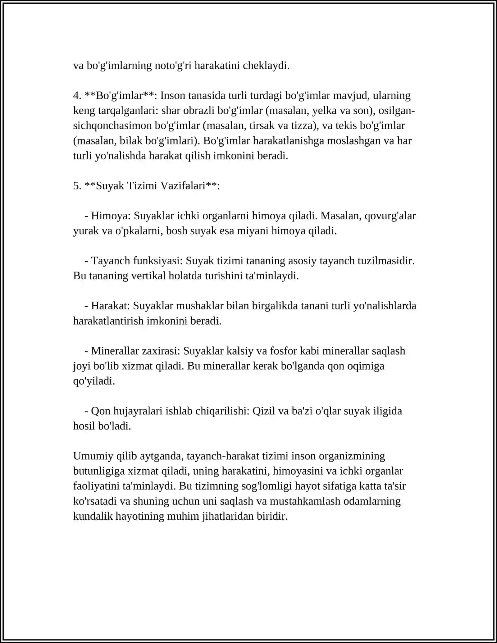 TAYANCH HARAKAT AZOLARI TIZIMI MUSTAQIL ISH 4