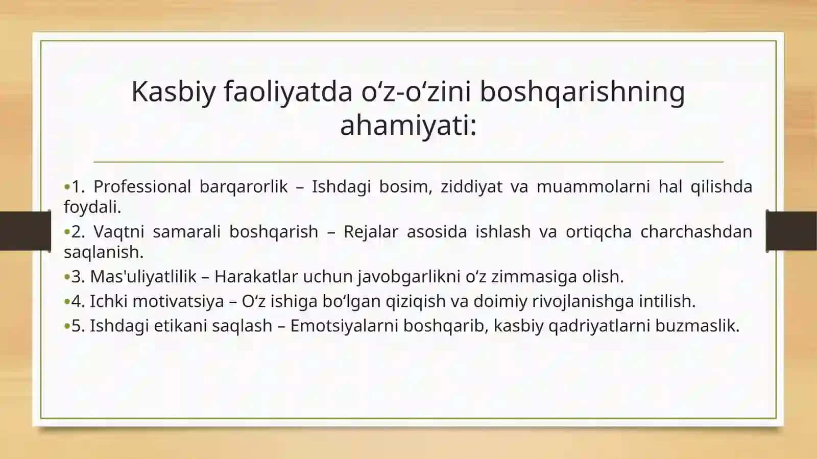 Kasbning tadbiqiy jihatlarida o‘z-o‘zini boshqarish 4