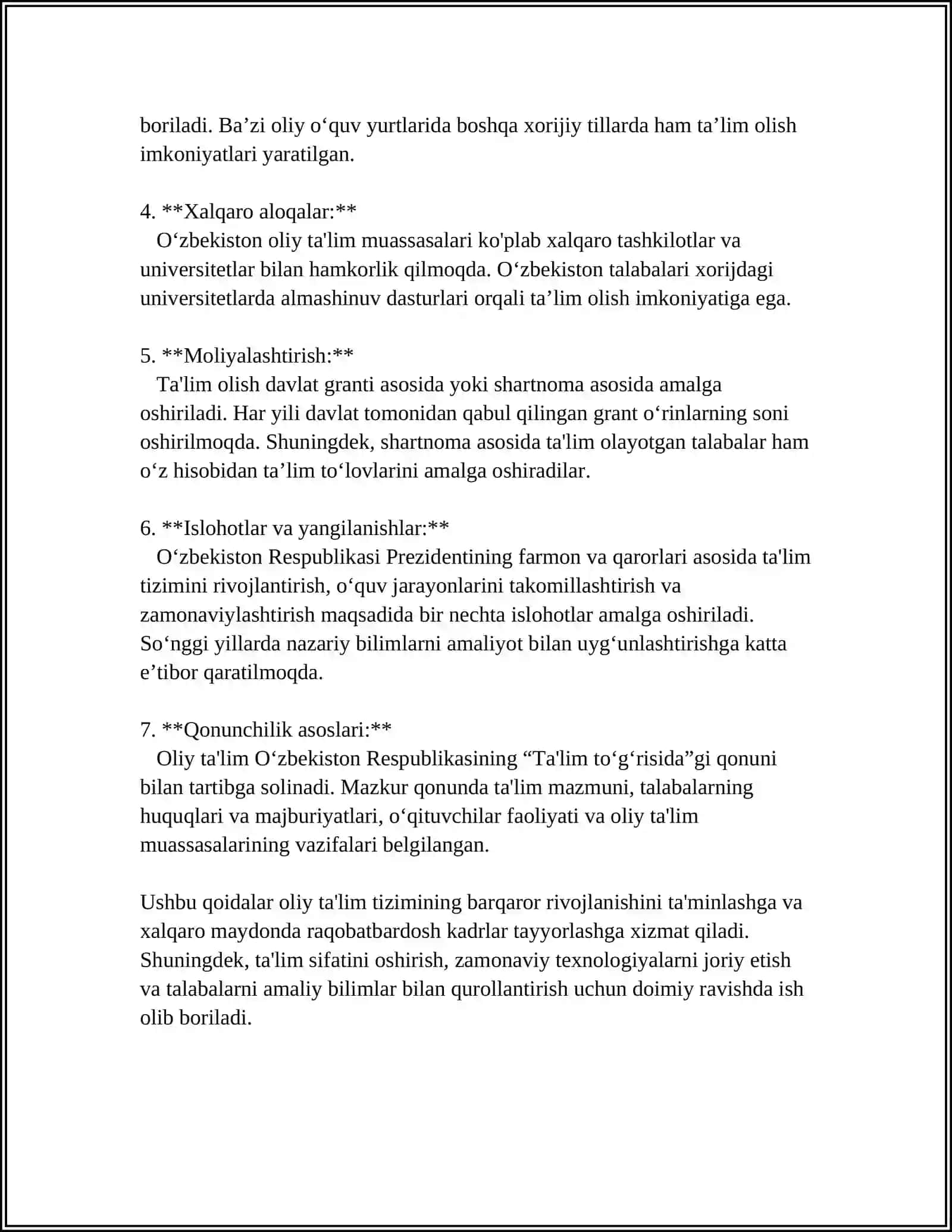 MUSTAQIL ISH Mavzu: OLIY O'QUV YURTI O'QUV-TARBIYA JARAYONINI BOSHQARISH ASOSLARI 4