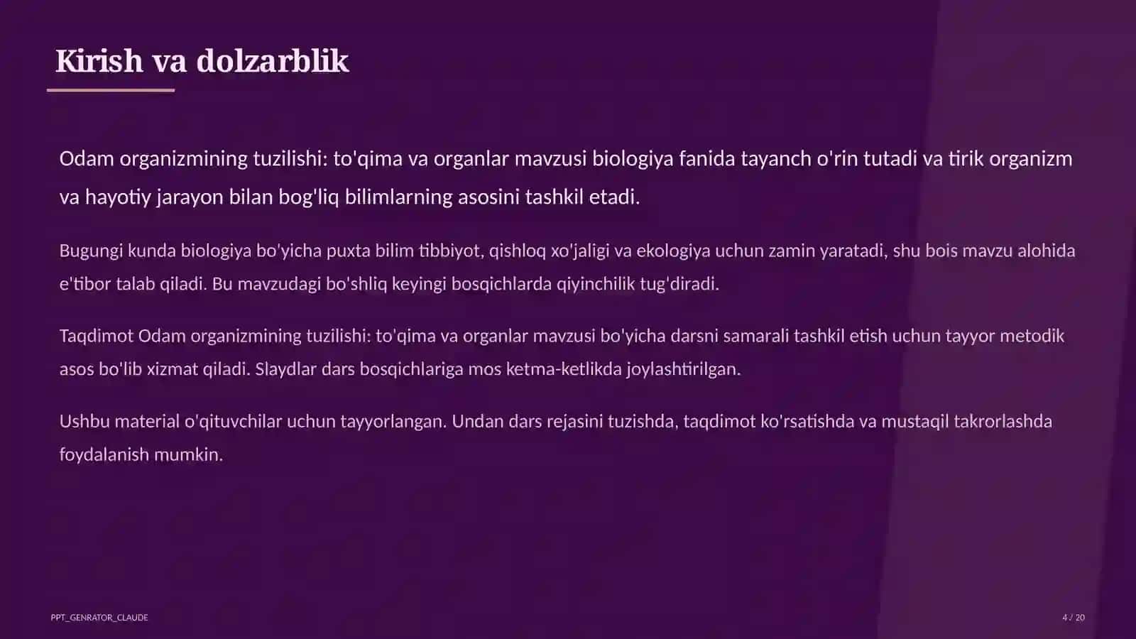 Odam organizmining tuzilishi: to'qima va organlar (8-sinf) 4