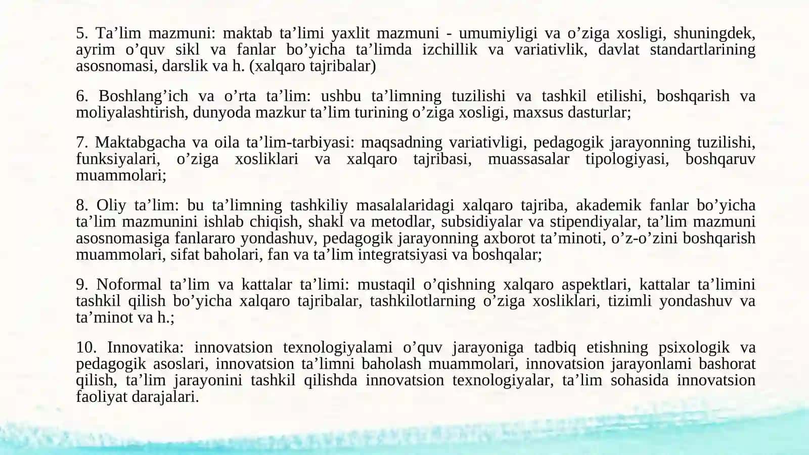 KOMPROVISTIK PEDAGOGIK TADQIQOTLARNING DOLZARB YO’NALISHI 4
