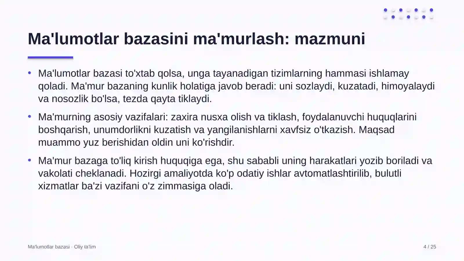 Ko'mir sanoatida ma'lumotlar bazasini ma'murlash 4