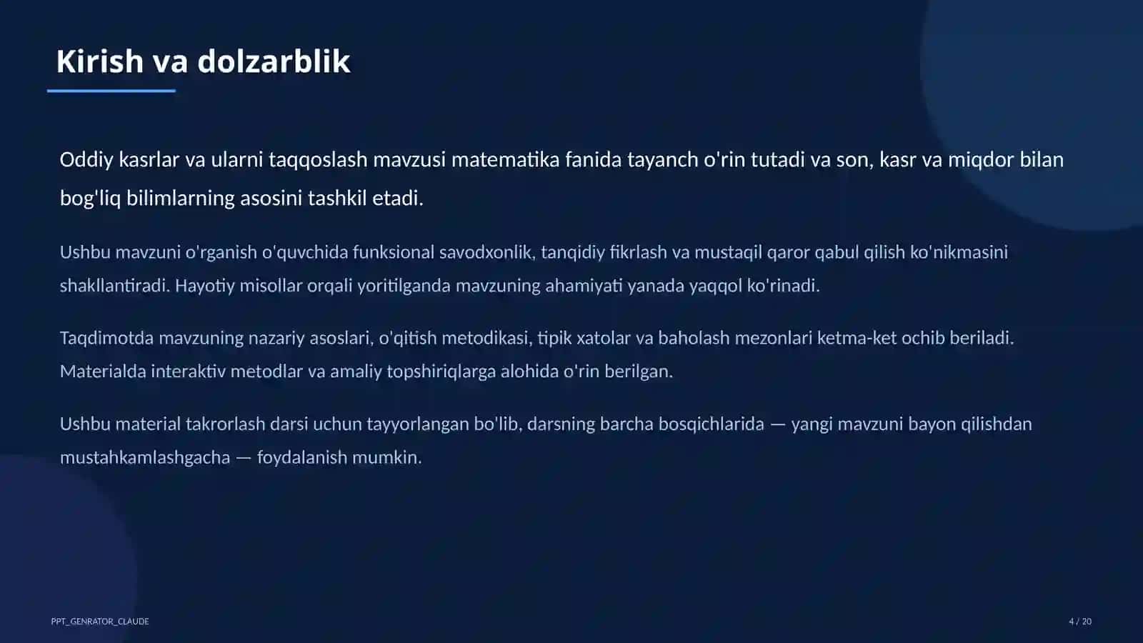 Oddiy kasrlar va ularni taqqoslash (5-sinf) 4