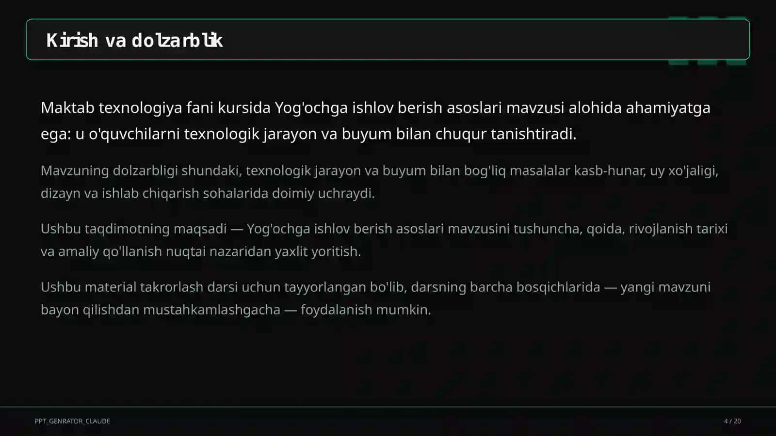Yog'ochga ishlov berish asoslari (5-sinf) 4