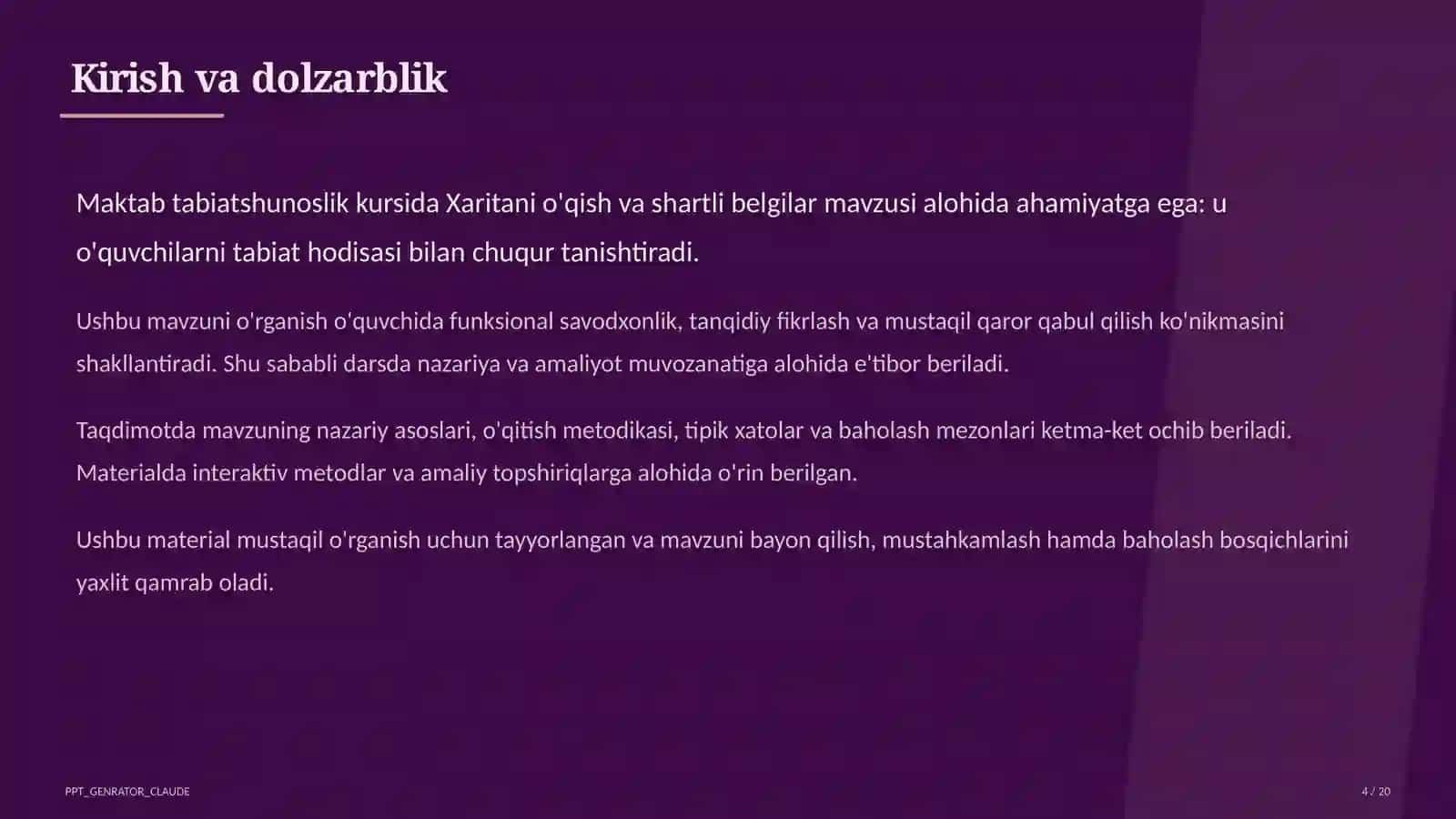 Xaritani o'qish va shartli belgilar (4-sinf) 4