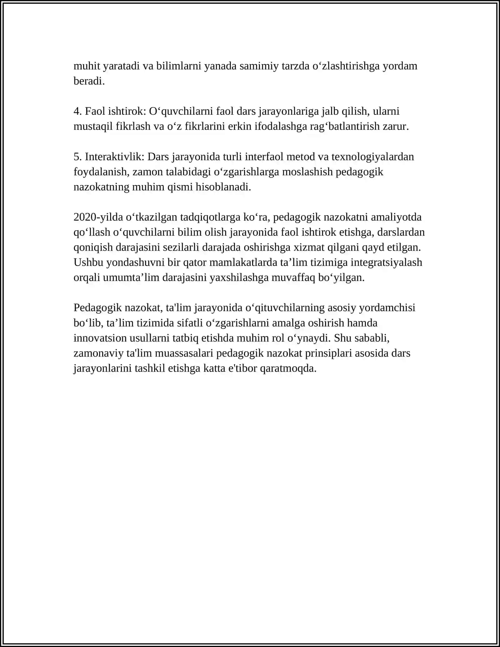 OʻQITUVCHI KASBIY FAOLIYATIDA PEDAGOGIK NAZOKAT VA ODOB-AXLOQ 4