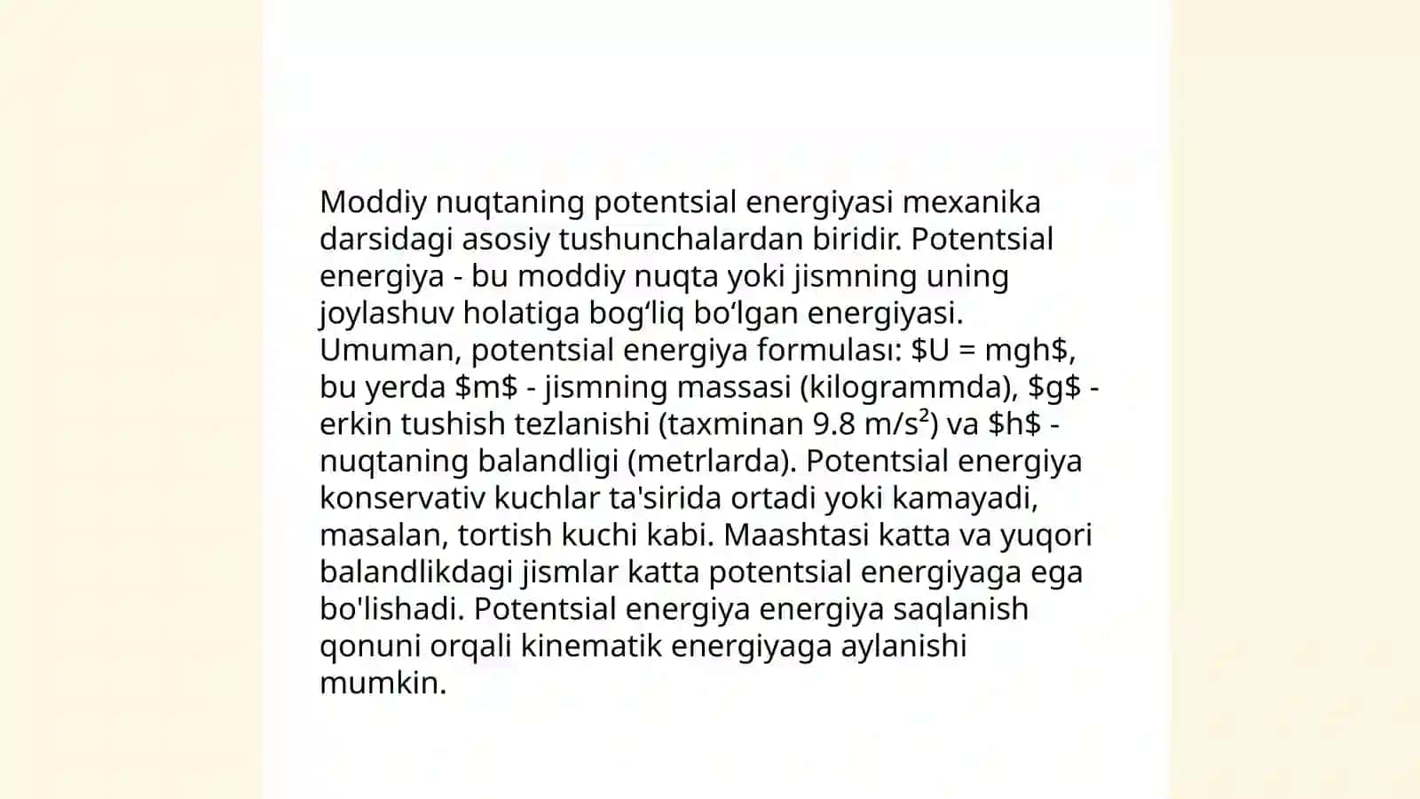 Moddiy nuqtaning kinetik energiyasi 4