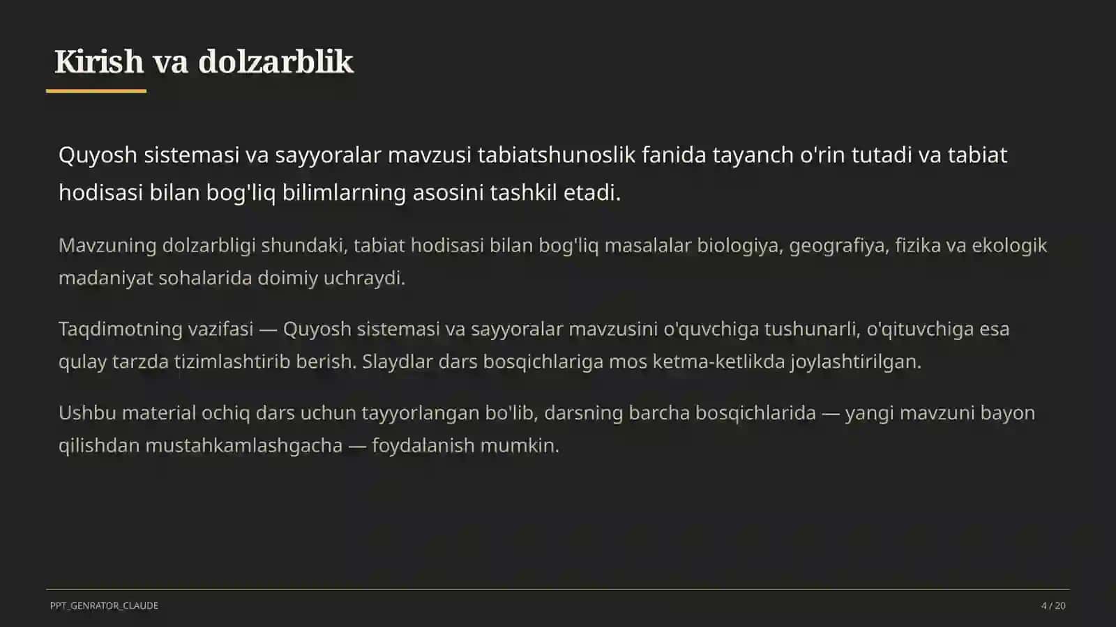Quyosh sistemasi va sayyoralar (4-sinf) 4