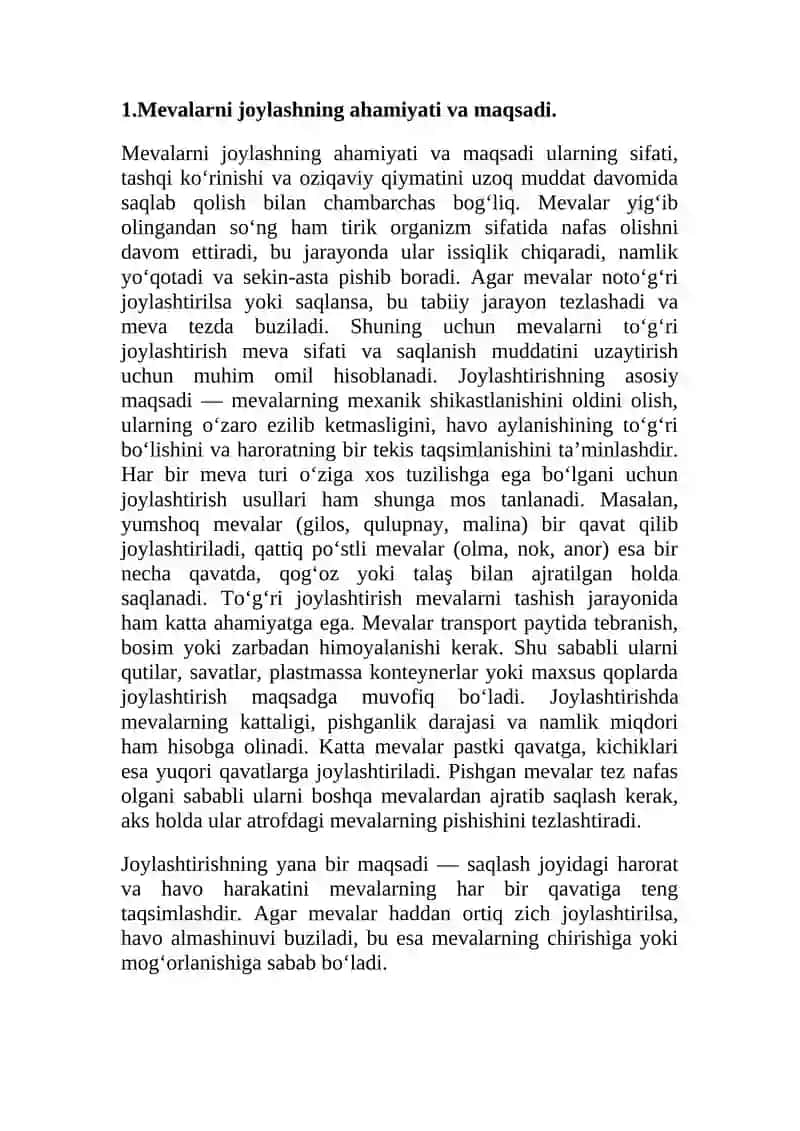 Mеvalarni jоylash usullari va saqlash shartlari. 4
