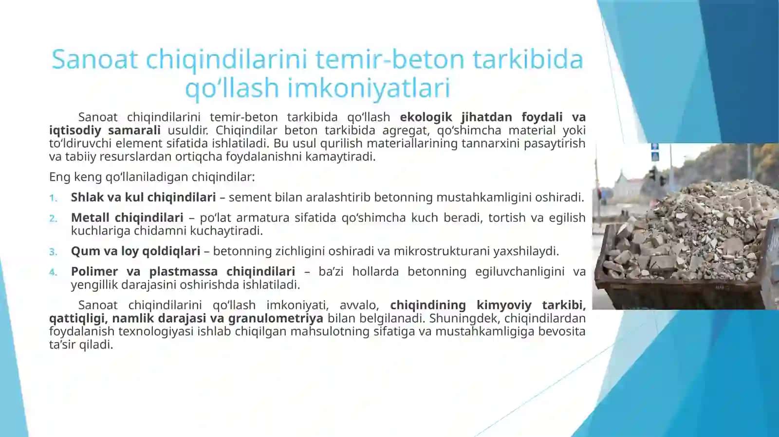 Sanoat chiqindilari asosida temir-beton mahsulotlari olish 4