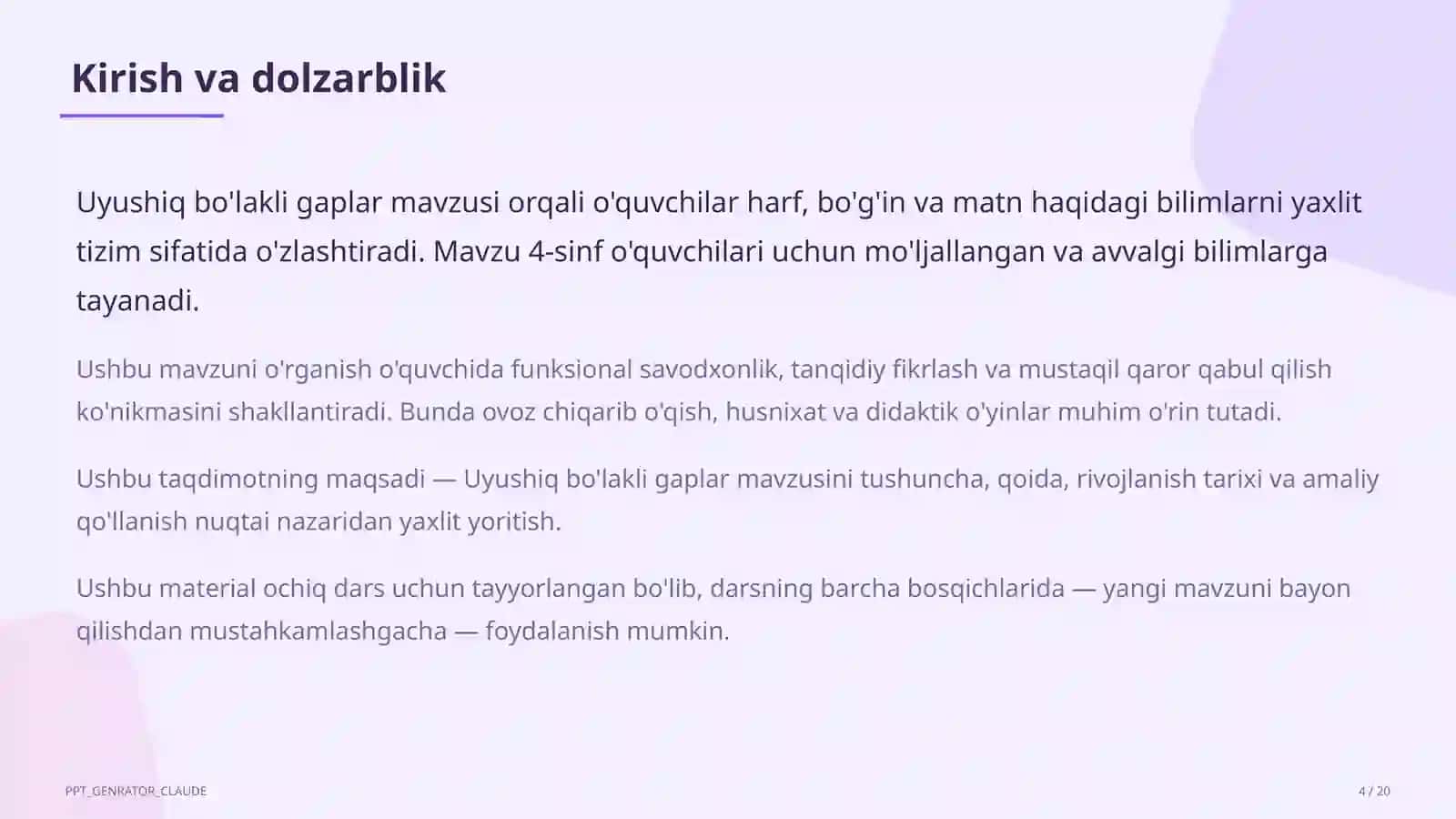 Uyushiq bo'lakli gaplar (4-sinf) 4