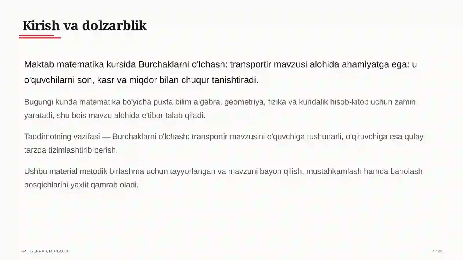 Burchaklarni o'lchash: transportir (5-sinf) 4