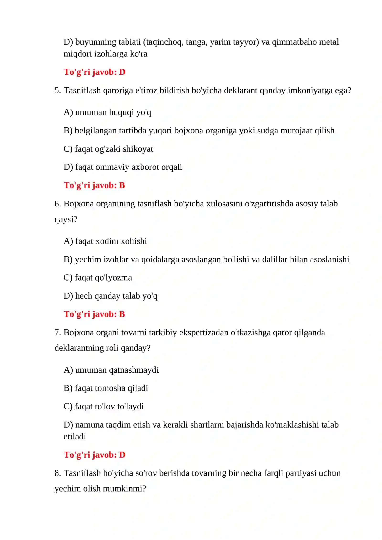 TOVARLARNI TASNIFLASH TESTLARI 4