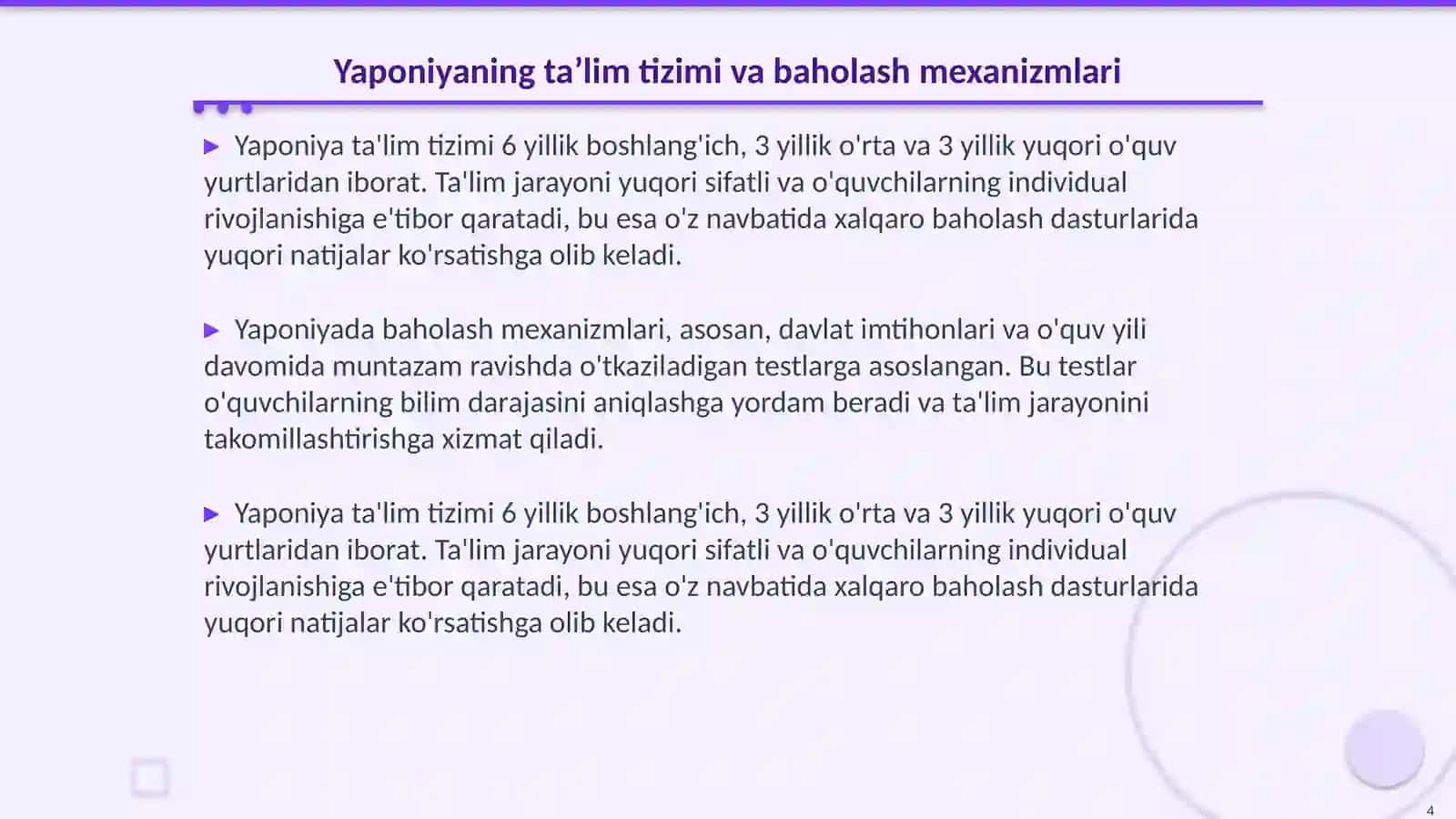 Xalqaro baholash dasturlari. Rivojlangan xorijiy davlatlarning ta’lim tizimi (Yaponiya va Koreya) 4