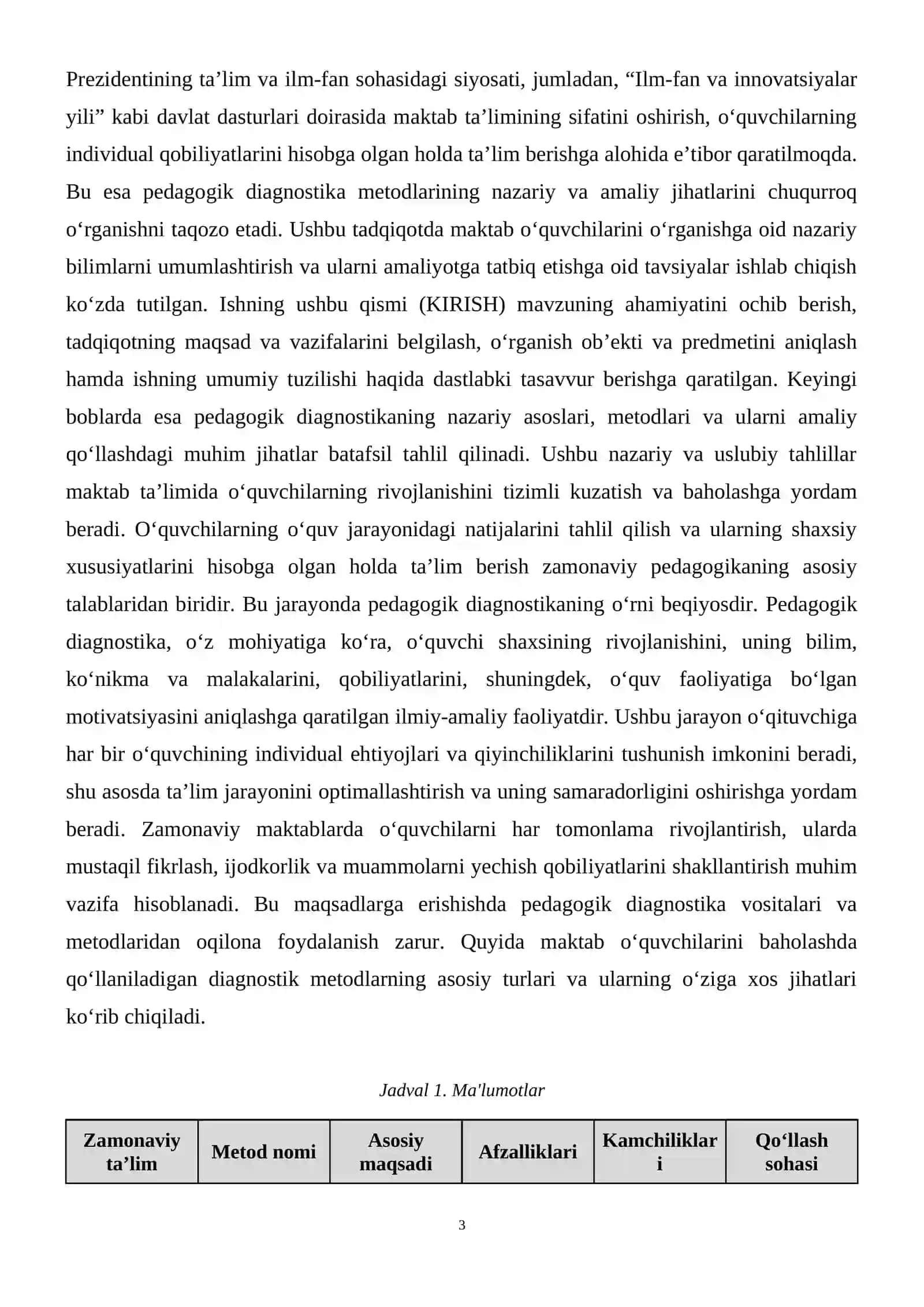 Maktab oʻquvchilarini pedagogik diagnostika metodlari: mazmuni, mohiyati va qoʻllash tartibi. 4