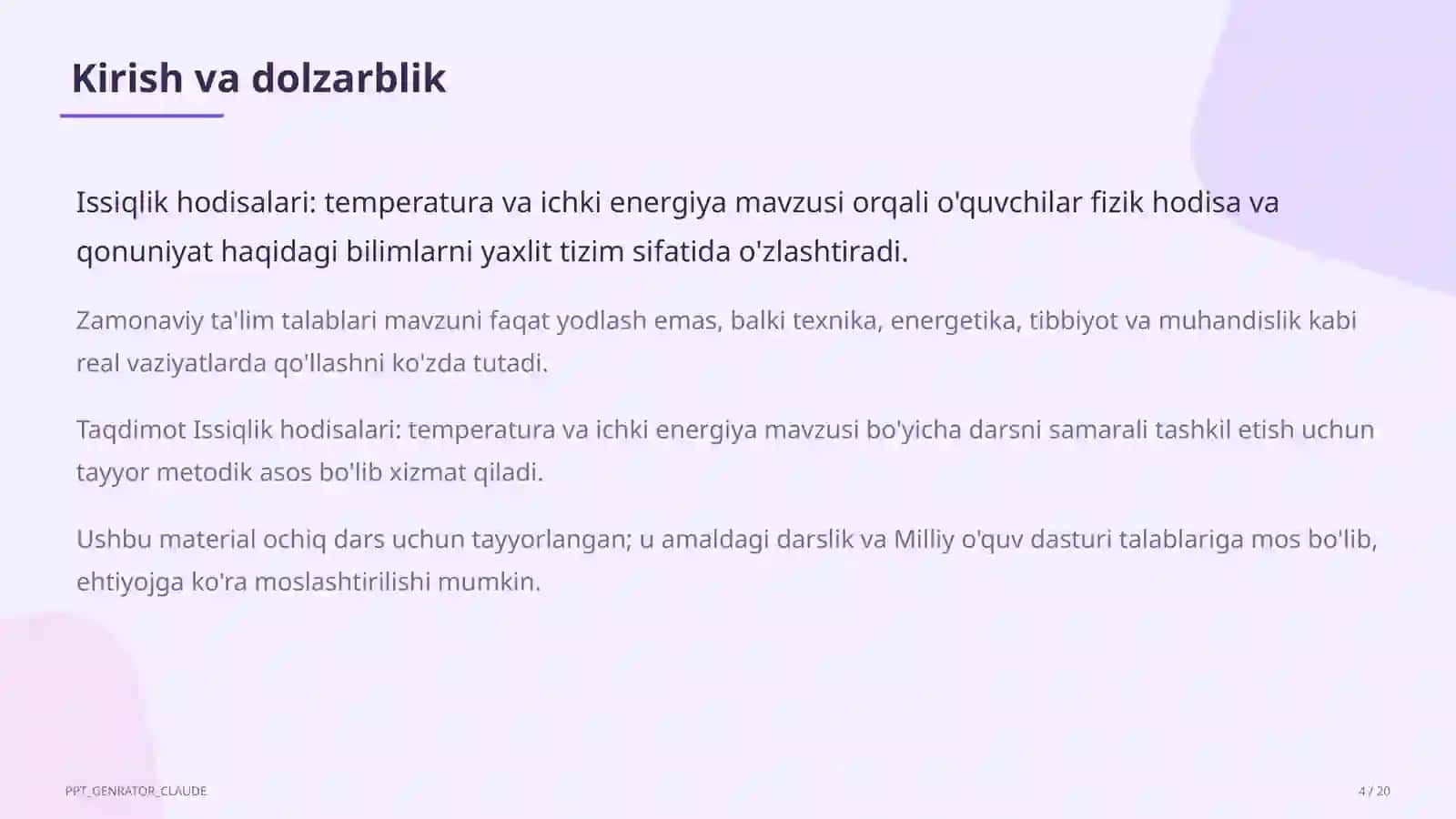 Issiqlik hodisalari: temperatura va ichki energiya (8-sinf) 4