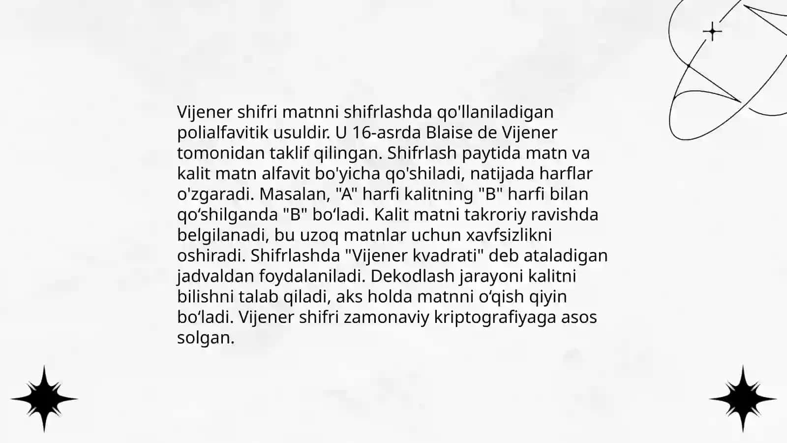 Vijiner shifrlash usuli 4