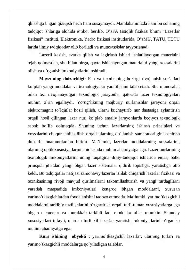 "Lazer fizikasi" Kurasi 4