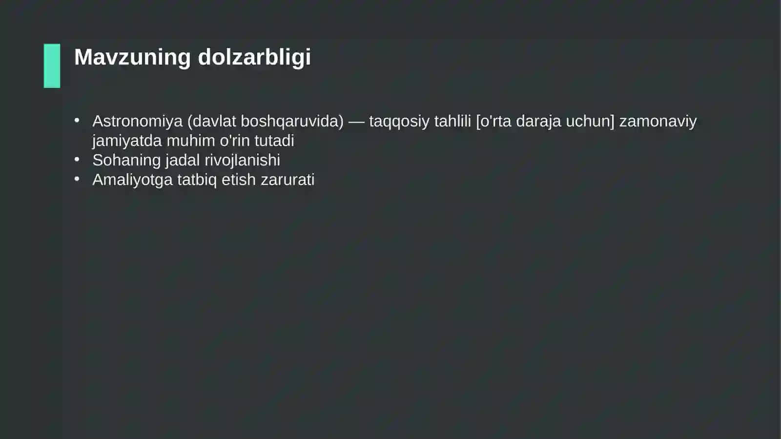 Astronomiya (davlat boshqaruvida) — taqqosiy tahlili [o'rta daraja uchun] 4