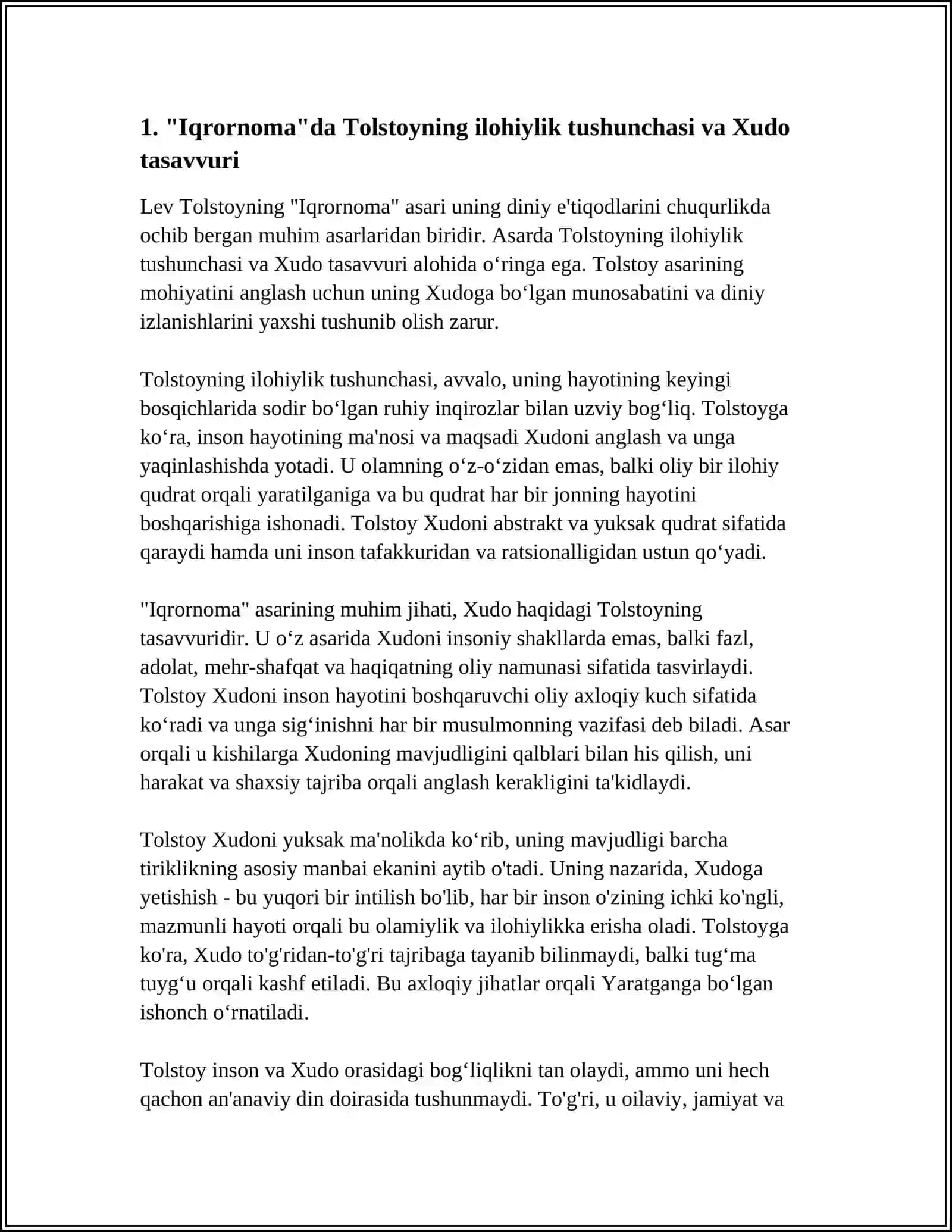 LEV TOLSTOYNING "IQRORNOMA" ASARIDAGI DINIY E'TIQODLARNI TAHLIL ETISH 4