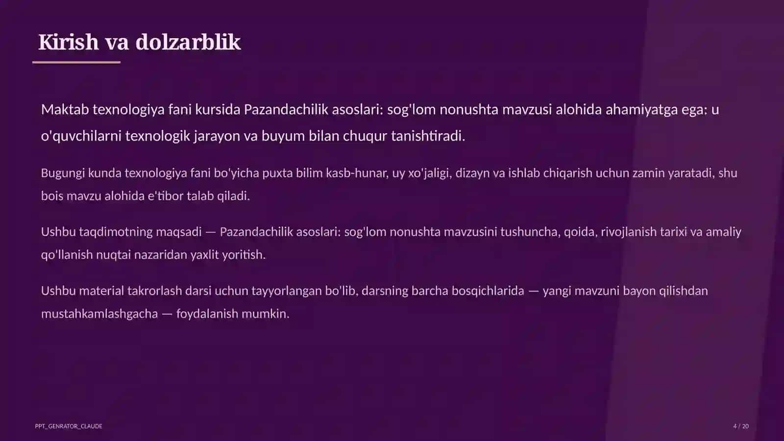 Pazandachilik asoslari: sog'lom nonushta (5-sinf) 4