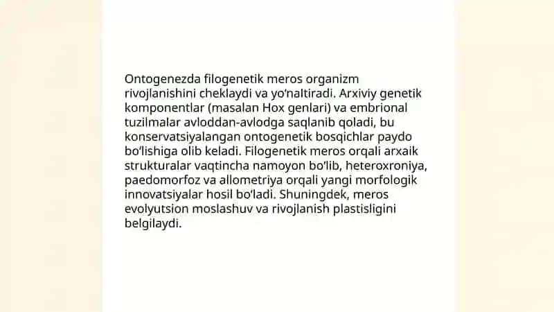 Filogenez va ontogenezning o‘zaro bog‘liqligi 4