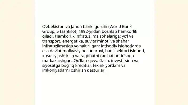 O'zbekistonning xalqaro tashkilotlar bilan hamkorlik aloqalari 4