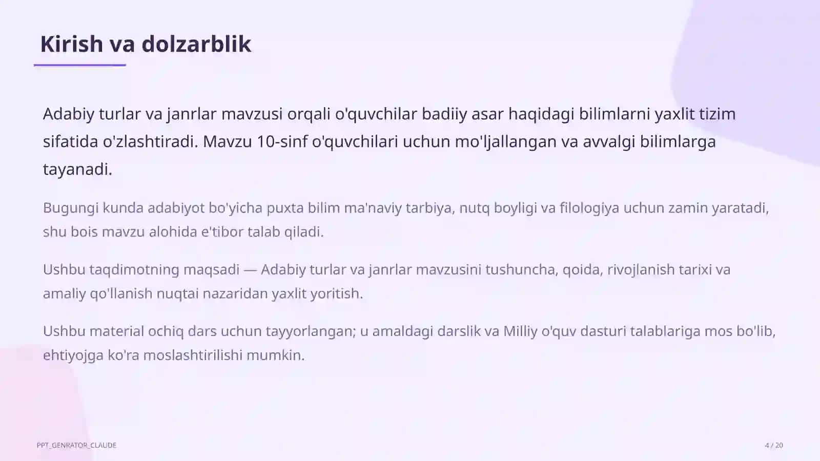 Adabiy turlar va janrlar (10-sinf) 4