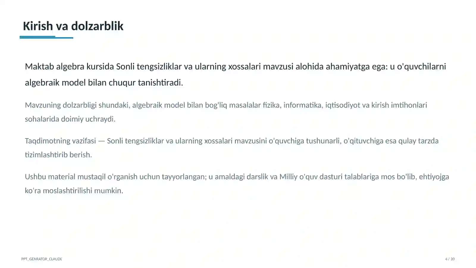 Sonli tengsizliklar va ularning xossalari (8-sinf) 4