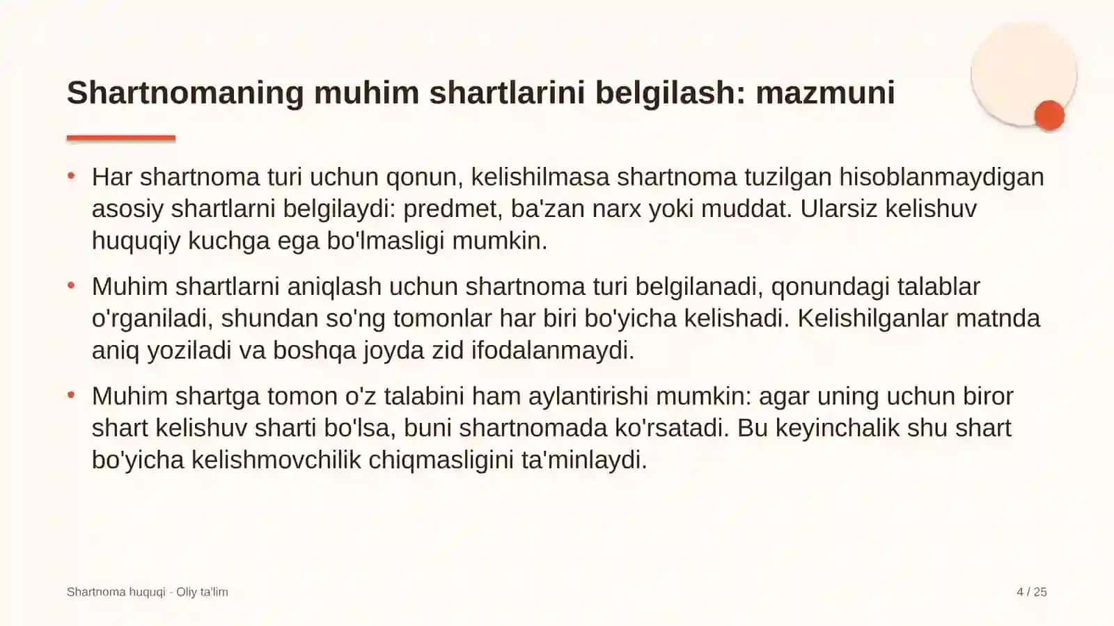 Loyiha institutlarida shartnomaning muhim shartlarini belgilash 4