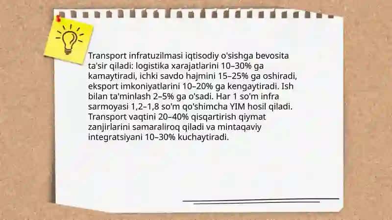 Transport xizmatlarining iqtisodiyotdagi o'rni va rivojlanish istiqbollari 4