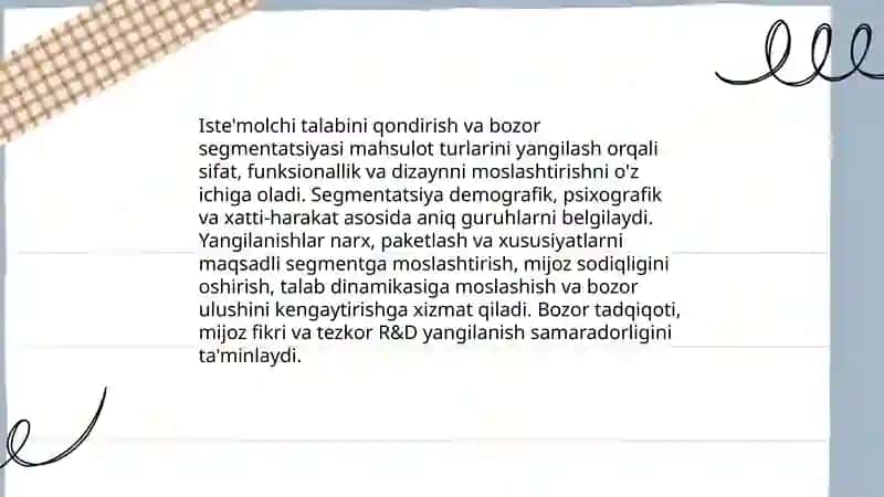 Bozor iqtisodiyoti sharoitida mahsulot turlarini yangilashning ahamiyati 4