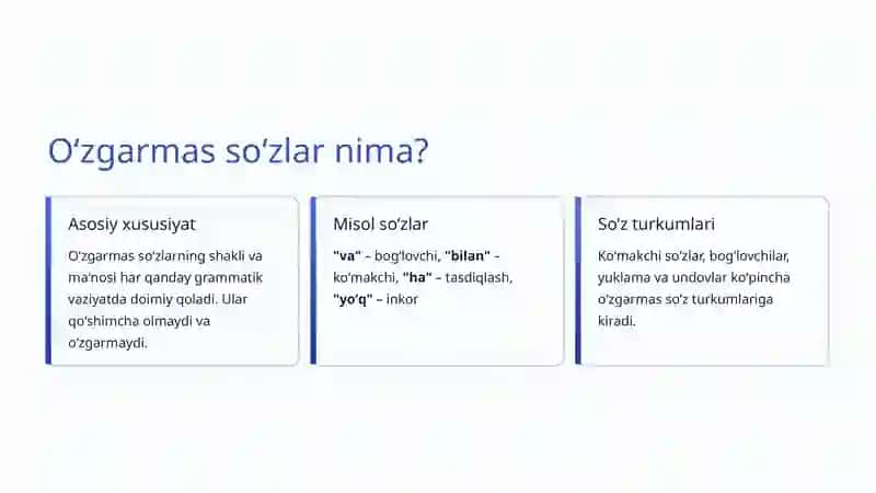 Oʻzgaruvchi va oʻzgarmas soʻzlar 4