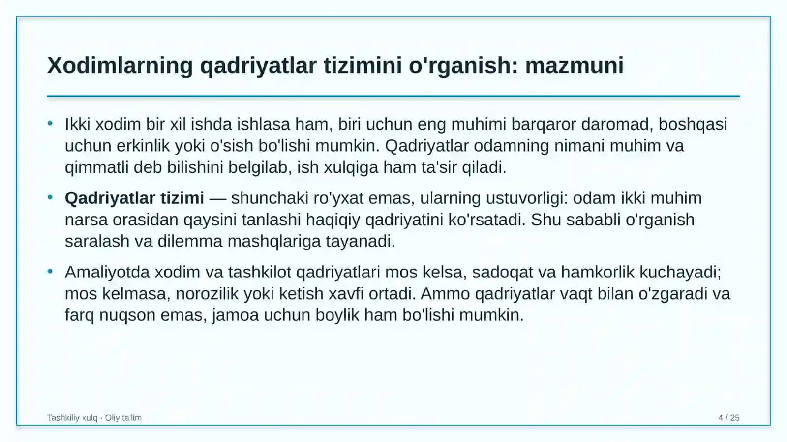 veb ishlab chiqish studiyalarida xodimlarning qadriyatlar tizimini o'rganish 9586 4
