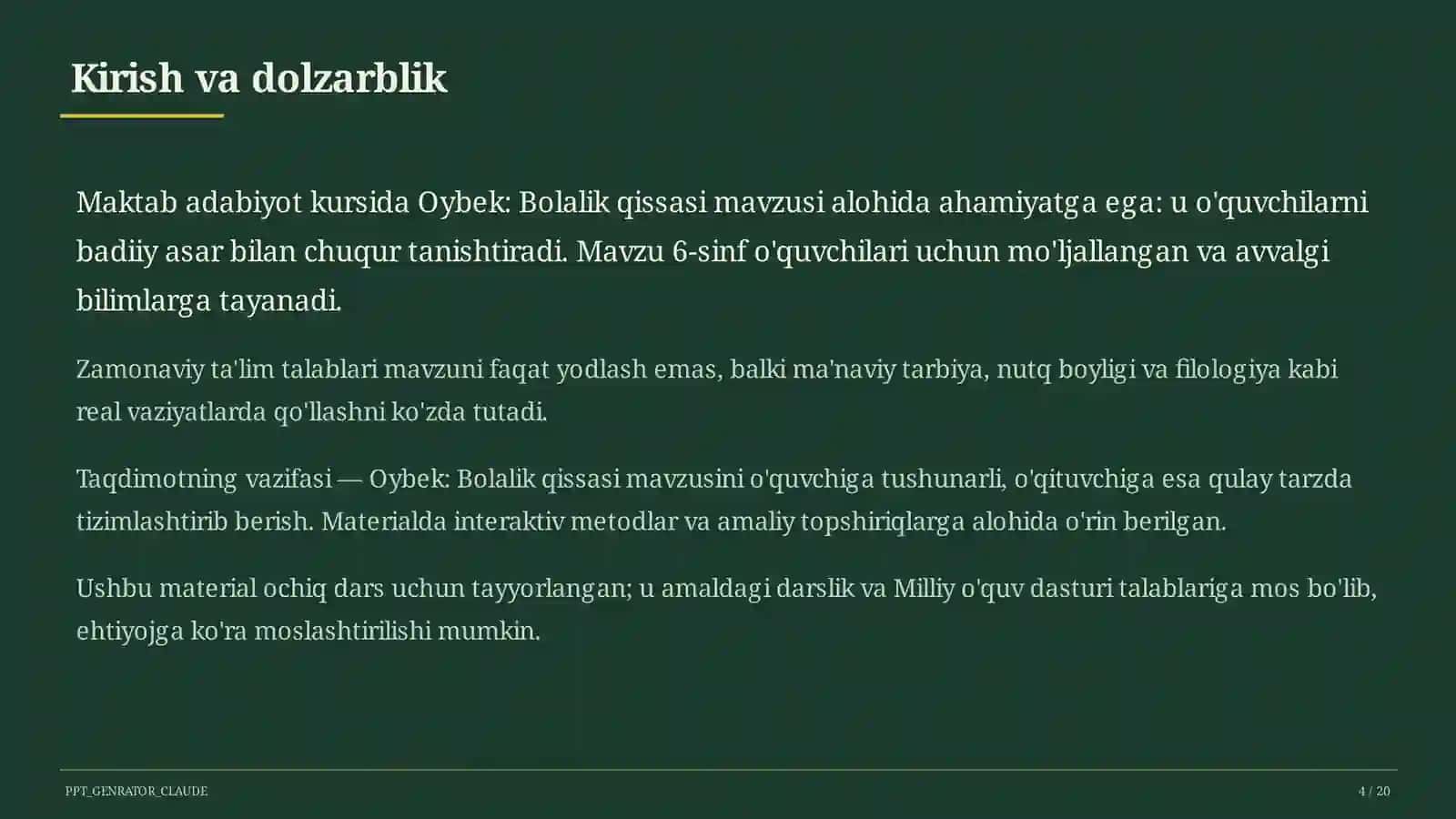 Oybek: Bolalik qissasi (6-sinf) 4
