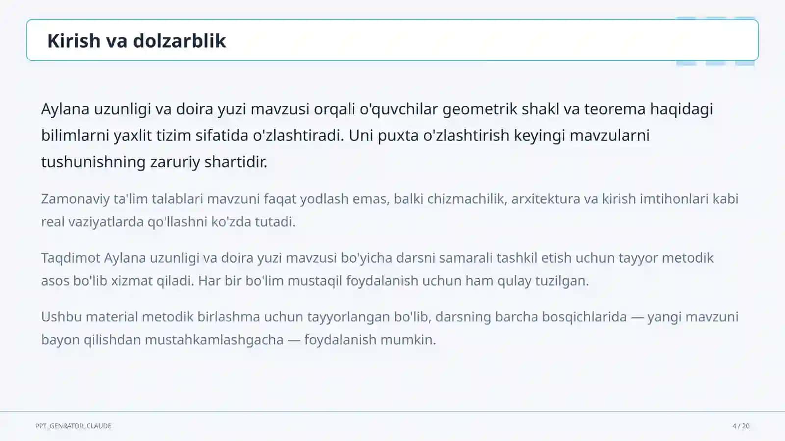 Aylana uzunligi va doira yuzi (9-sinf) 4