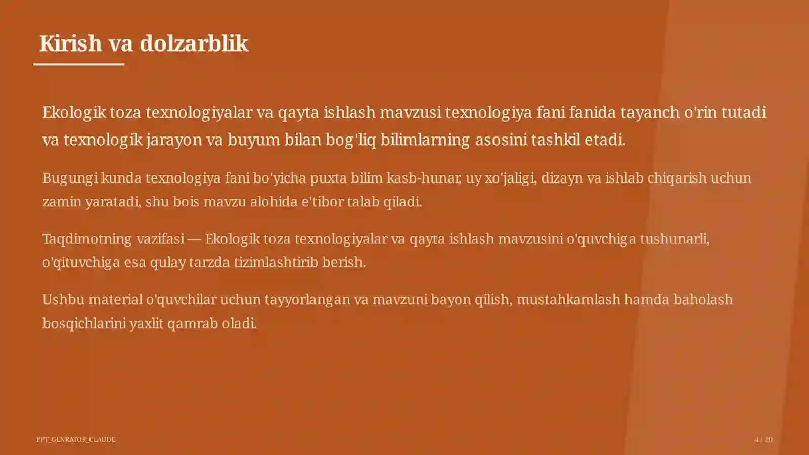 Ekologik toza texnologiyalar va qayta ishlash (11-sinf) 4