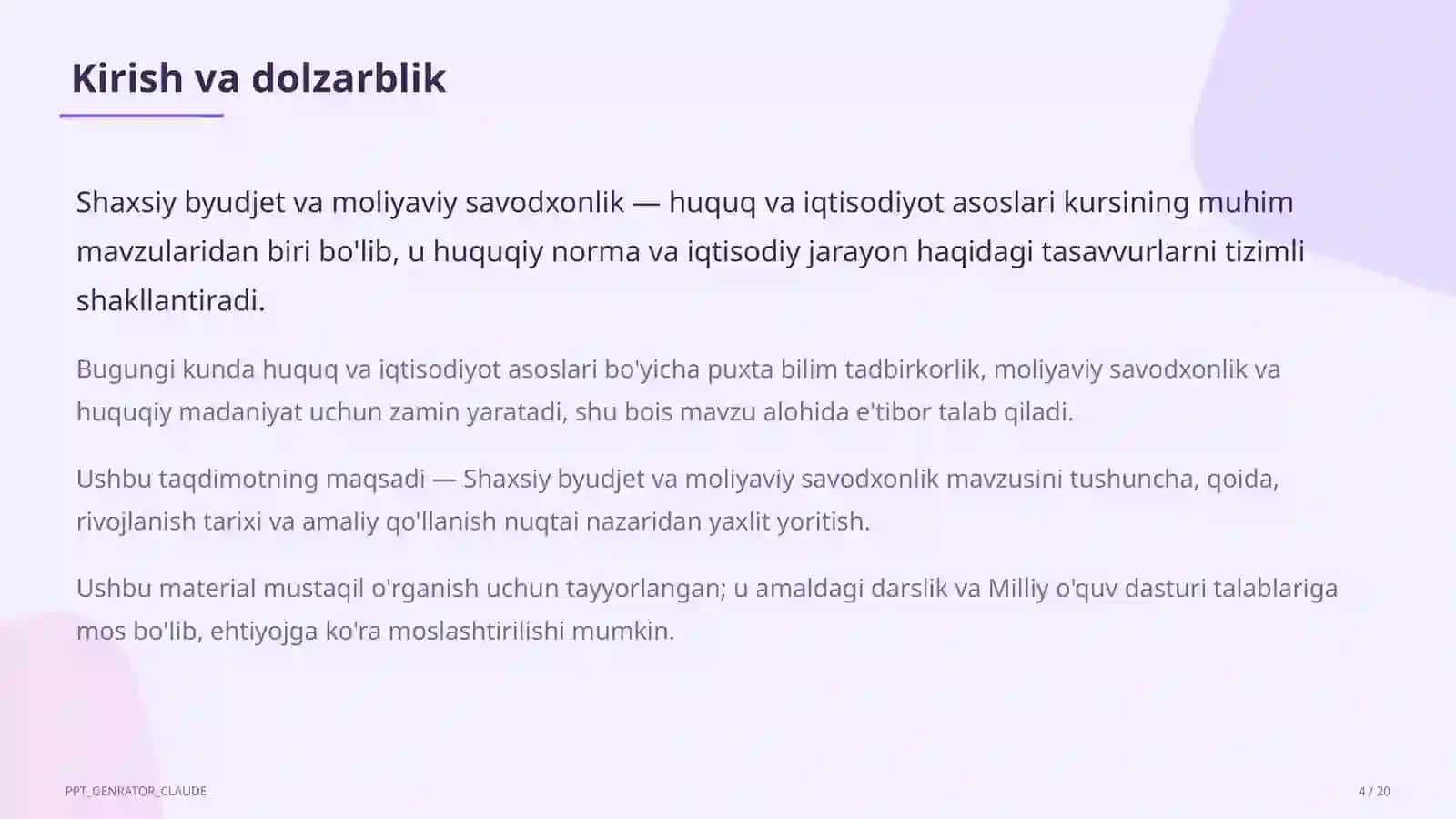 Shaxsiy byudjet va moliyaviy savodxonlik (10-sinf) 4