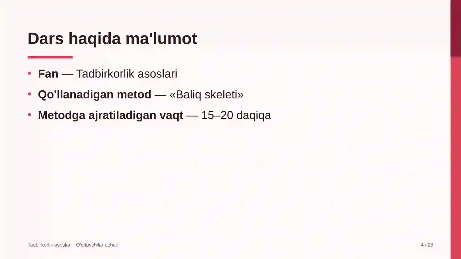 tadbirkorlik asoslari darslarida baliq skeleti metodidan foydalanish 2061 4