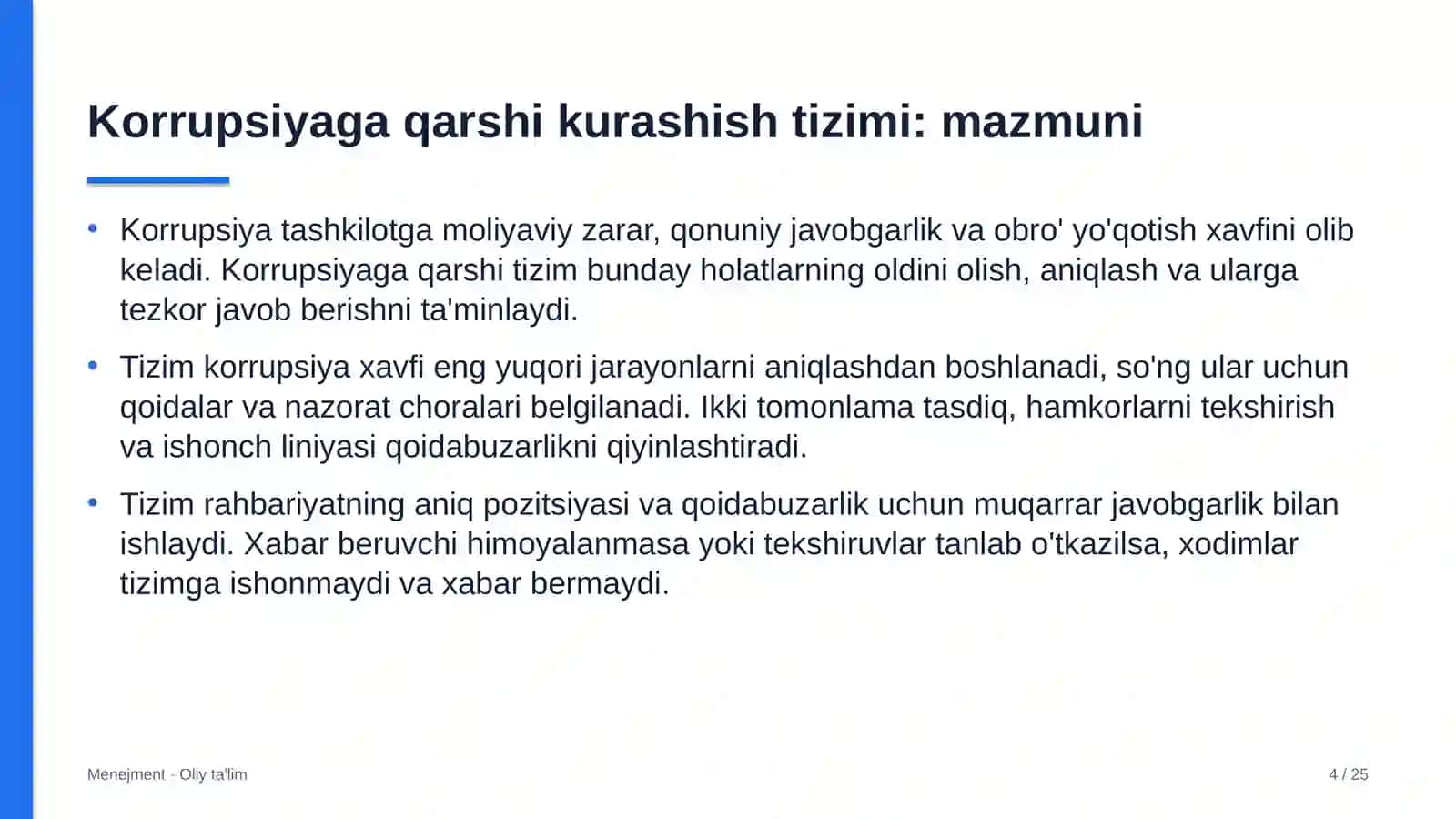 Ekologiya sohasida korrupsiyaga qarshi kurashish tizimi 4