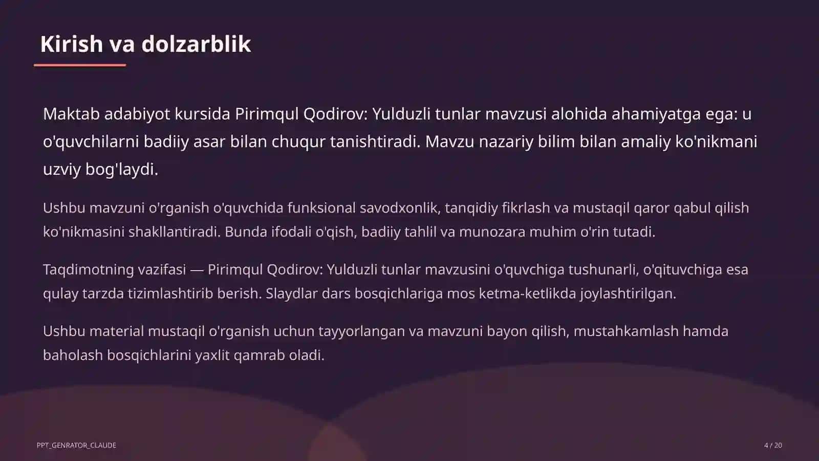 Pirimqul Qodirov: Yulduzli tunlar (11-sinf) 4