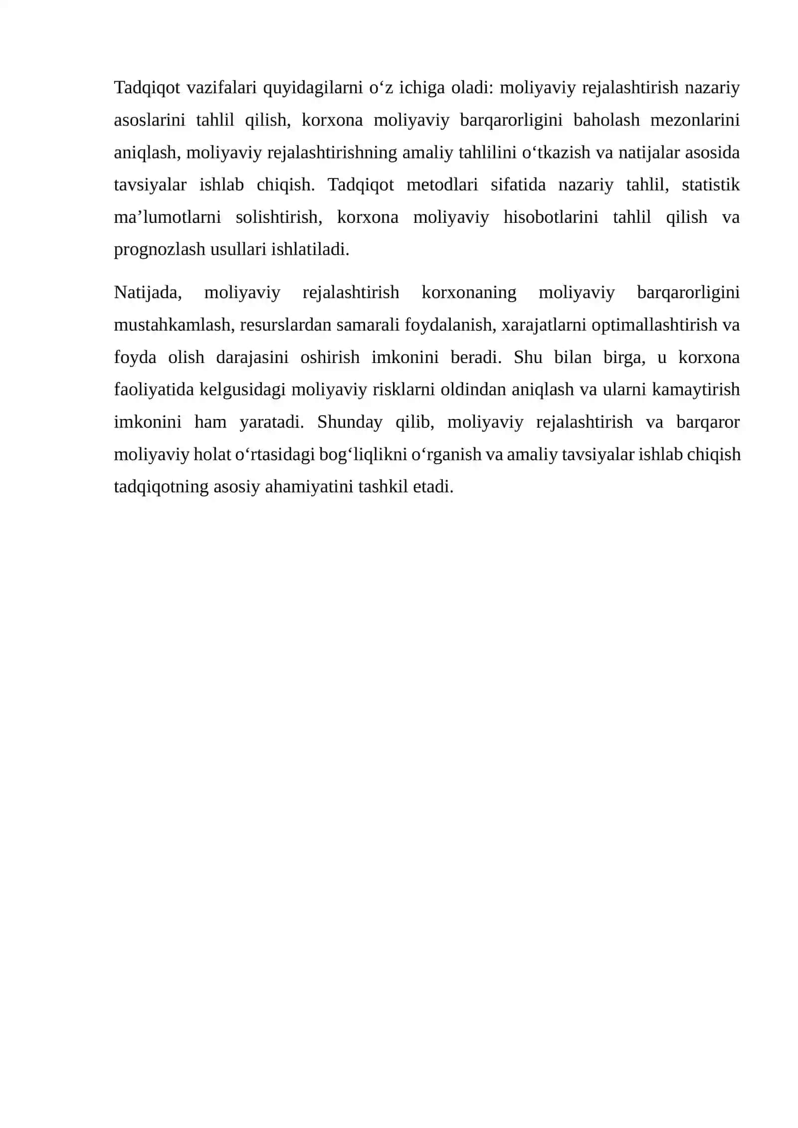 KORXONALARDA MOLIYAVIY REJALASHTIRISHNING AHAMIYATI VA UNING MOLIYAVIY BARQARORLIKKA TA’SIRINI TAHLIL QILISH 4