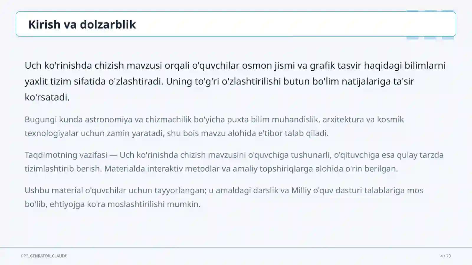 Uch ko'rinishda chizish (8-sinf) 4