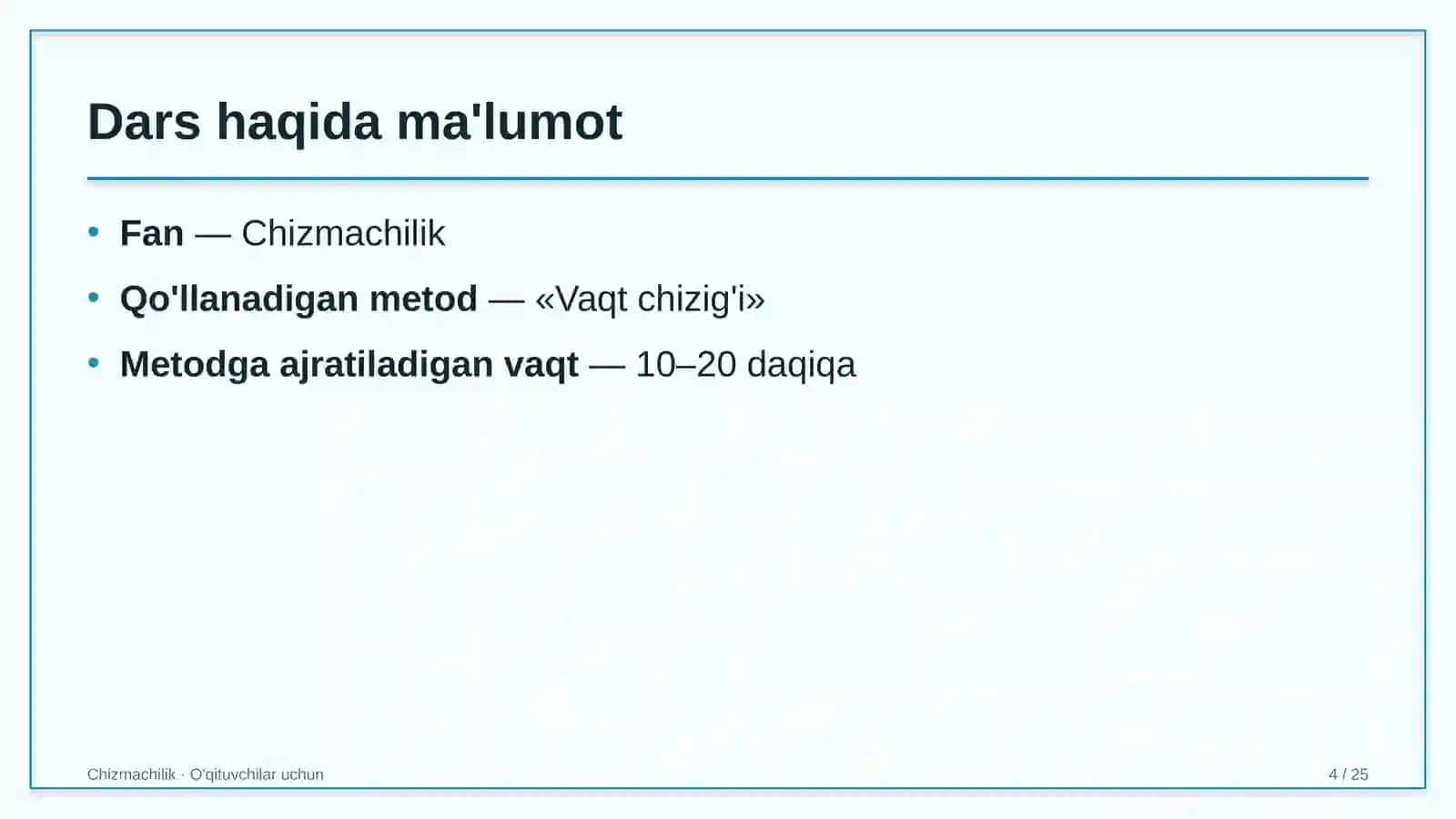 chizmachilik darslarida vaqt chizig'i metodidan foydalanish 8997 4