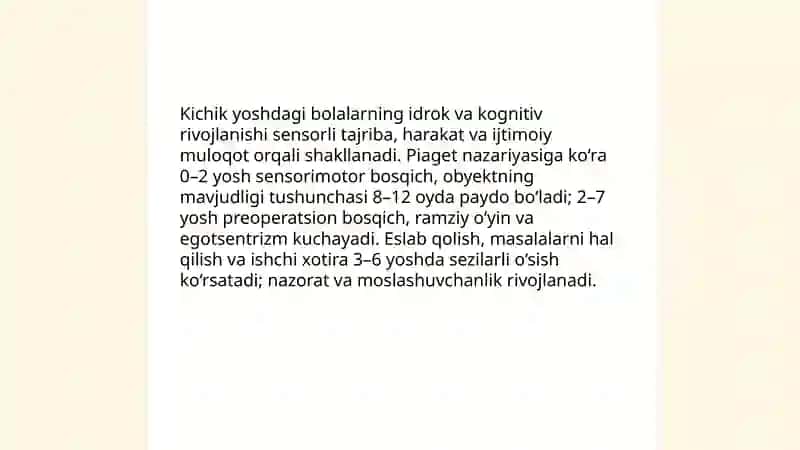 Ilk va maktabgacha yoshdagi bolalarning rivojlanishi va ta'lim-tarbiyasining oʻziga xosligi 4