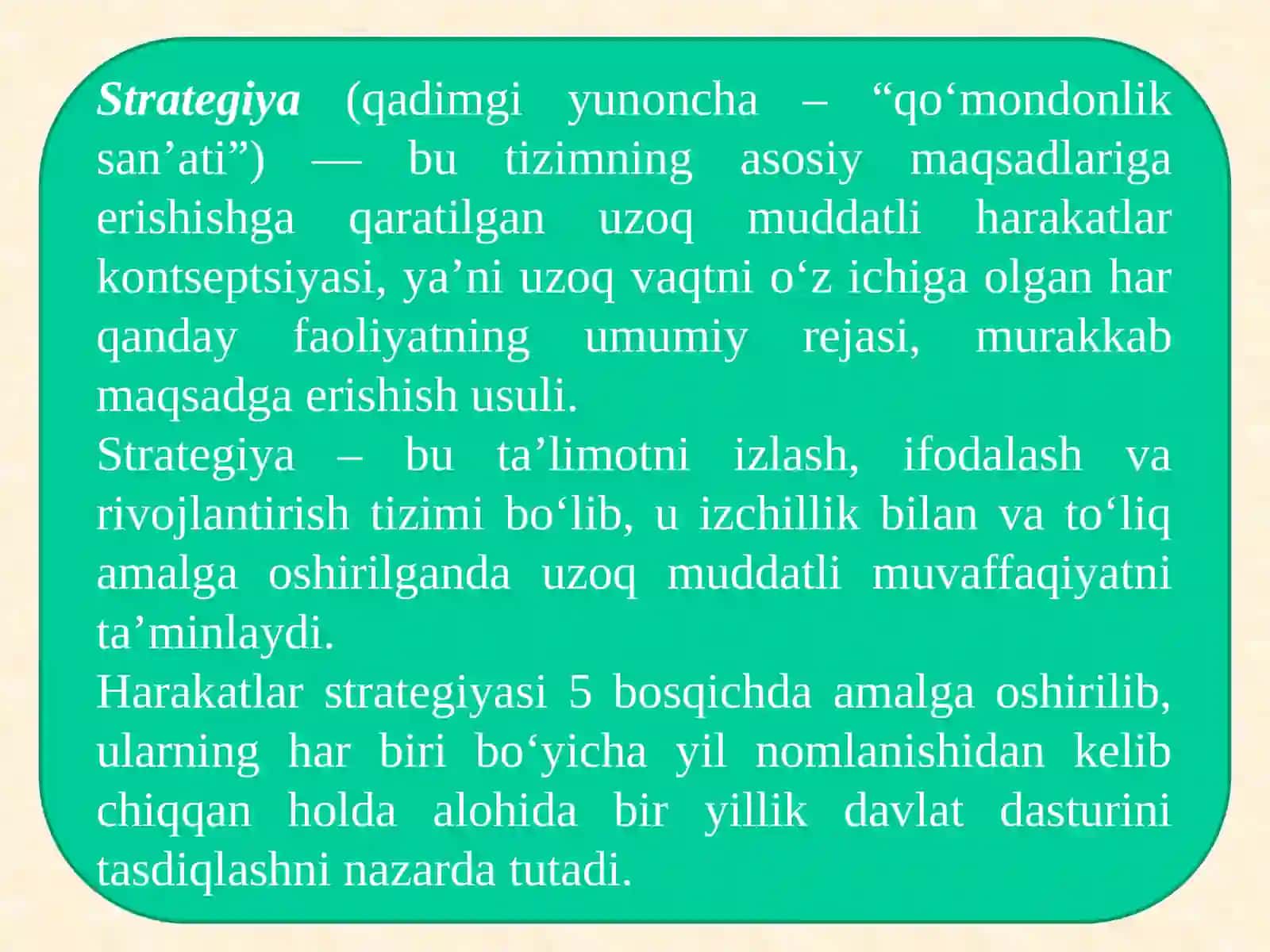 12-mavzu.Yangi O‘zbekistonda Prezident Sh.M.Mirziyoyevrahbarligi vatashabbusi ostida amalga oshirilayotganislohotlar 4