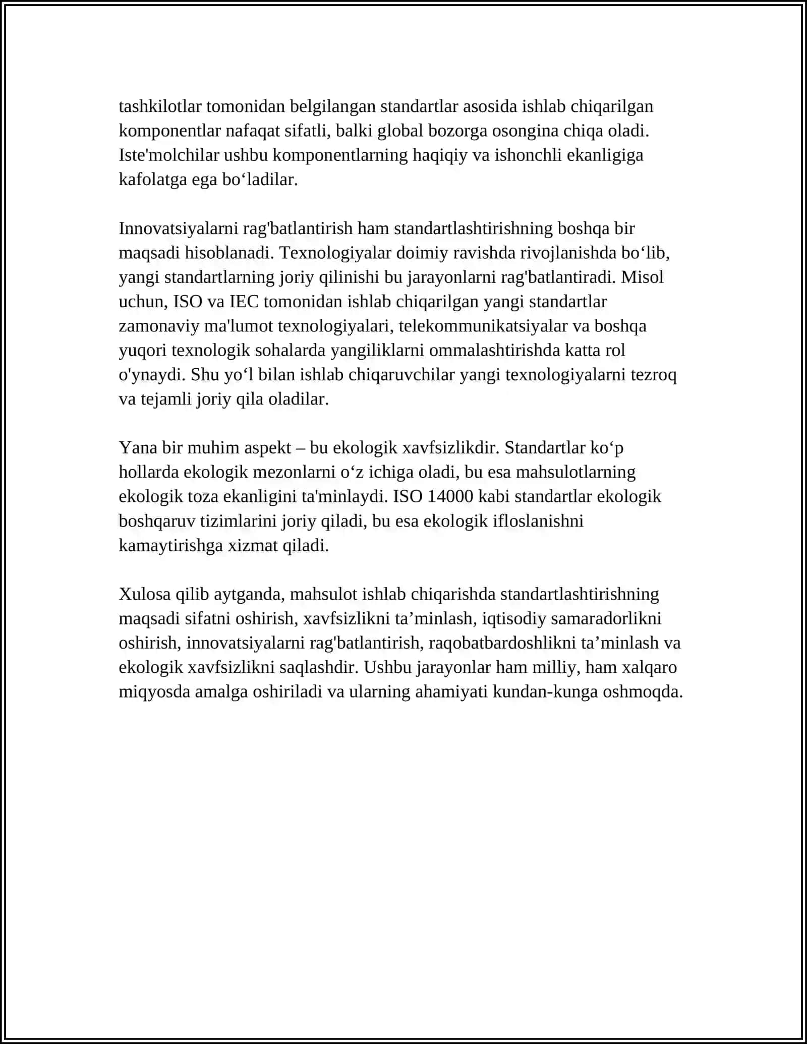 MAHSULOT ISHLAB CHIQARISH JARAYONIDA STANDARTLASHTIRISHNI OʻRNI 4