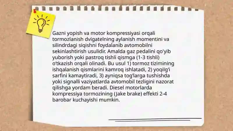 Dvigatel yordamida tormozlanishning usullari 4
